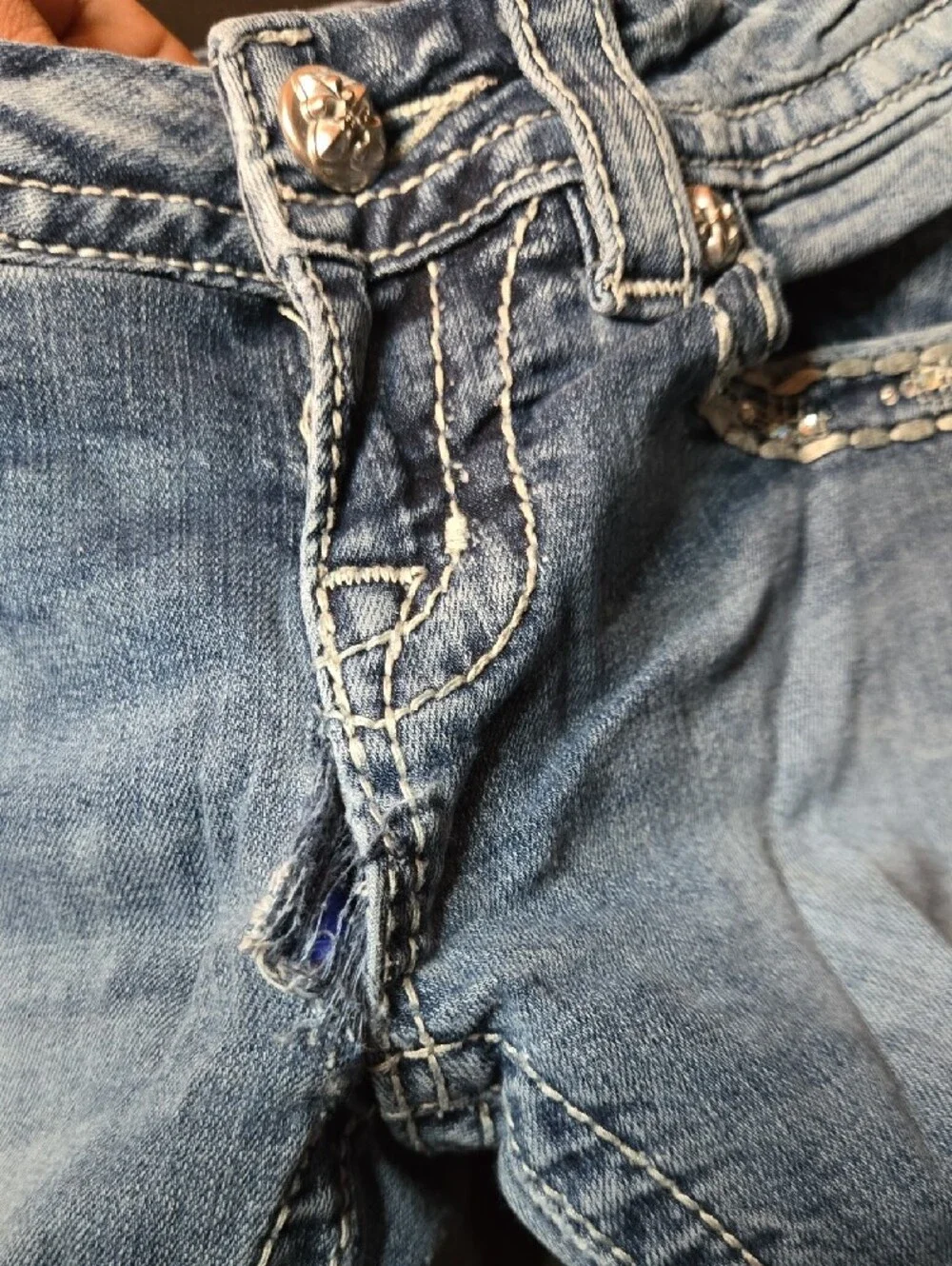 Miss Me Light Blue Skinny Jeans with Embellished Wing Back Pocket - Picture 15 of 15